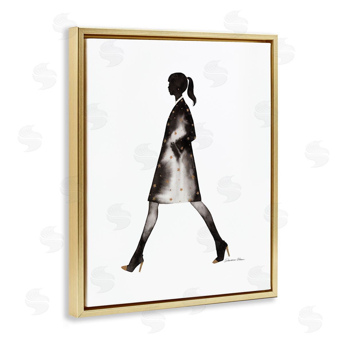 Simone Elum Girl In Black Coat Silhouette Canvas Wall Art Print
