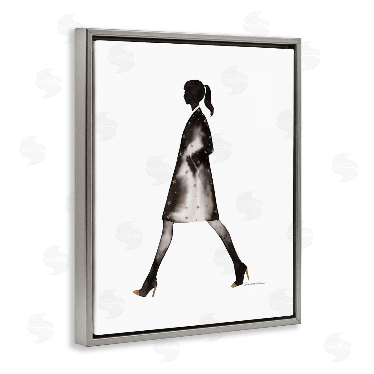 Simone Elum Girl In Black Coat Silhouette Canvas Wall Art Print