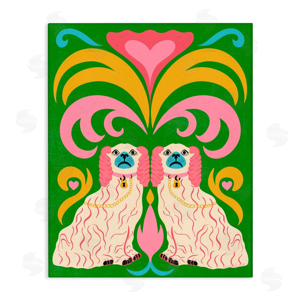 Carrie Cantwell Staffordshire Symmetry Dogs Canvas Wall Art Print