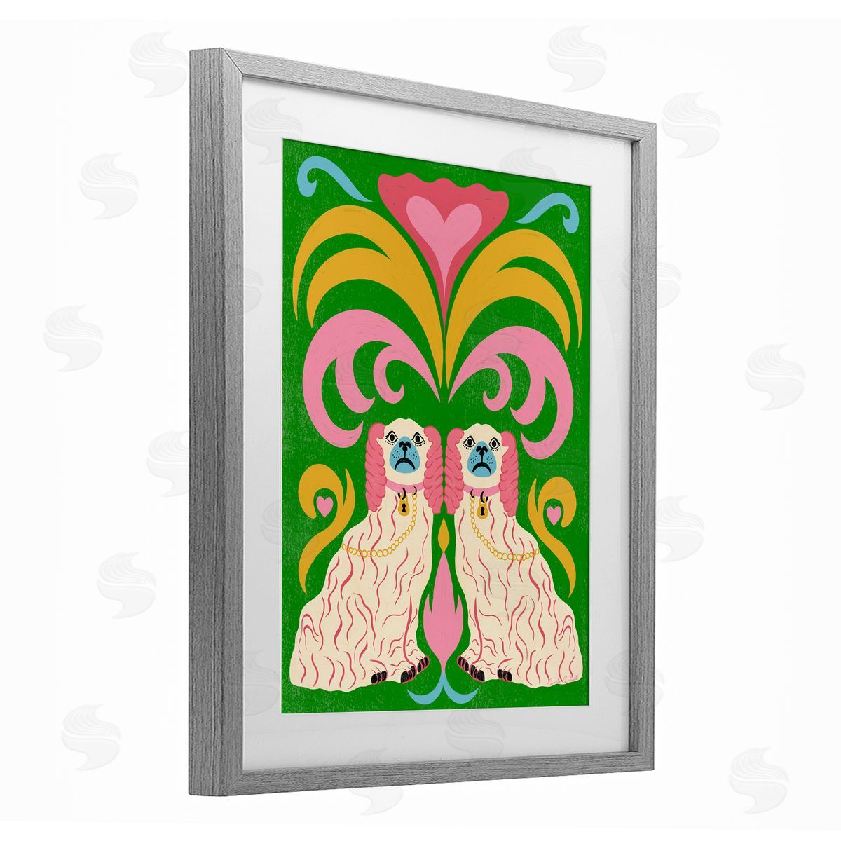 Carrie Cantwell Staffordshire Symmetry Dogs Canvas Wall Art Print