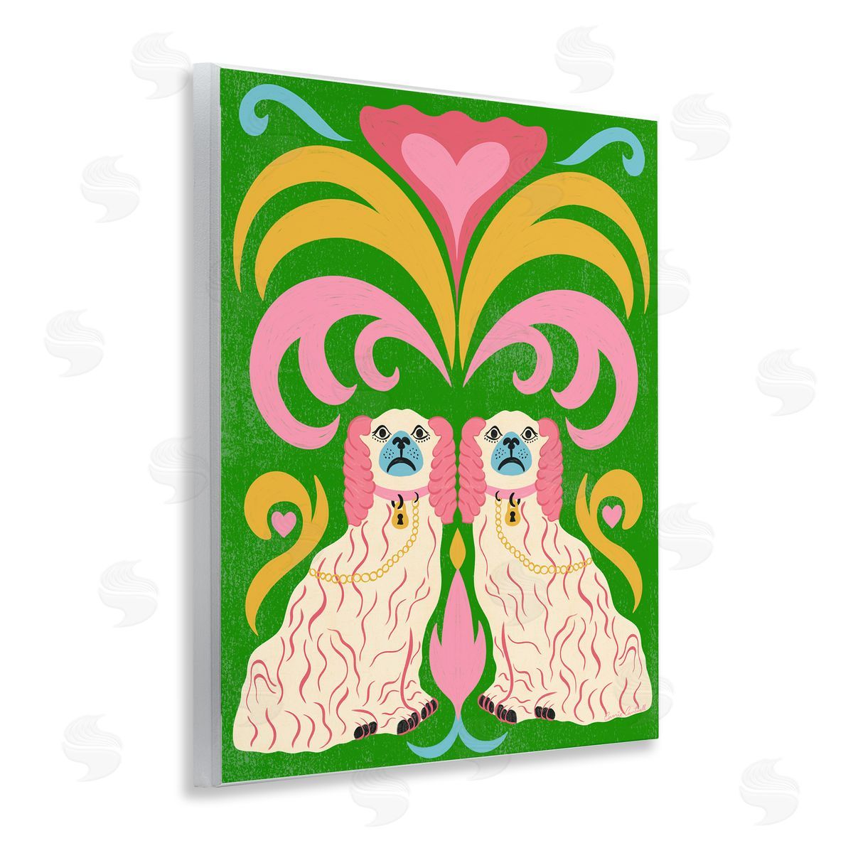Carrie Cantwell Staffordshire Symmetry Dogs Canvas Wall Art Print