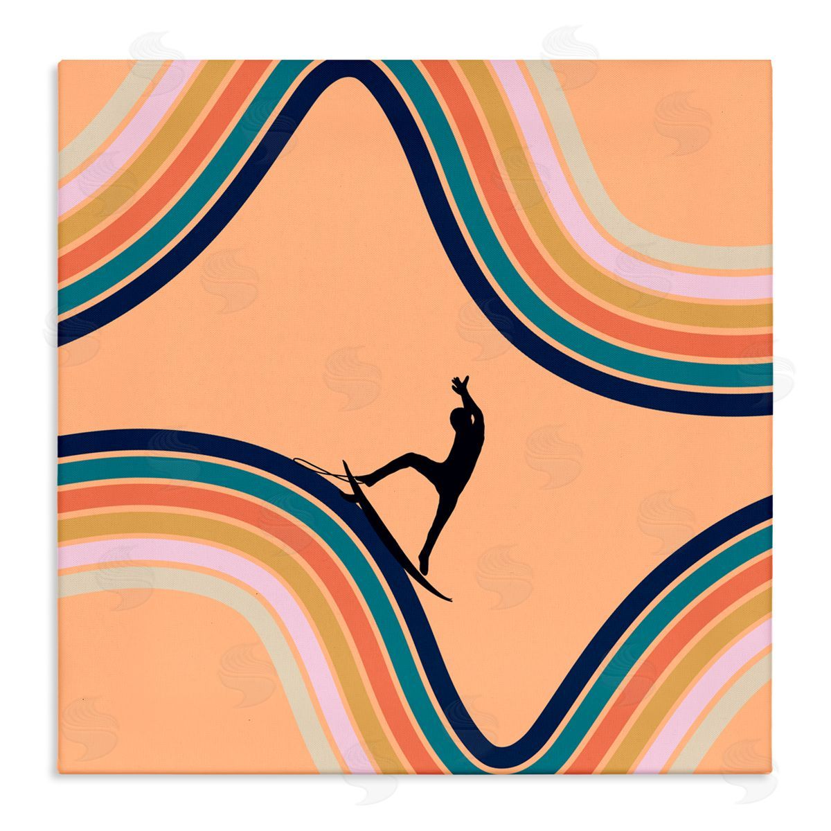Ashley Singleton Retro Surfer Riding Wave Canvas Wall Art Print