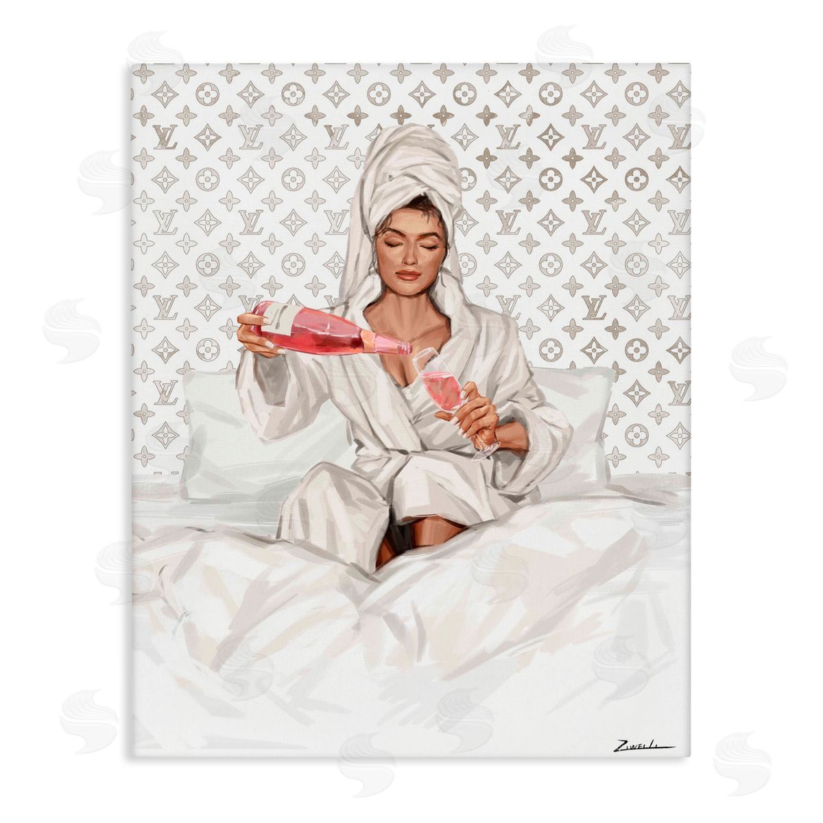 Ziwei Li Self Care Champagne in Bed Canvas Wall Art Print