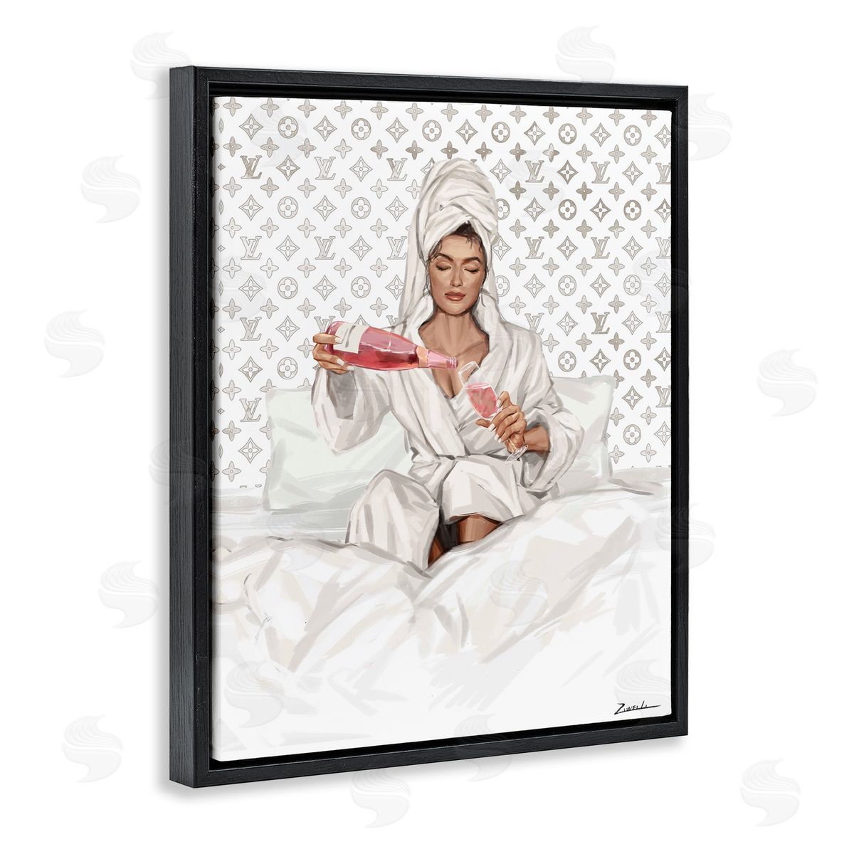 Ziwei Li Self Care Champagne in Bed Canvas Wall Art Print
