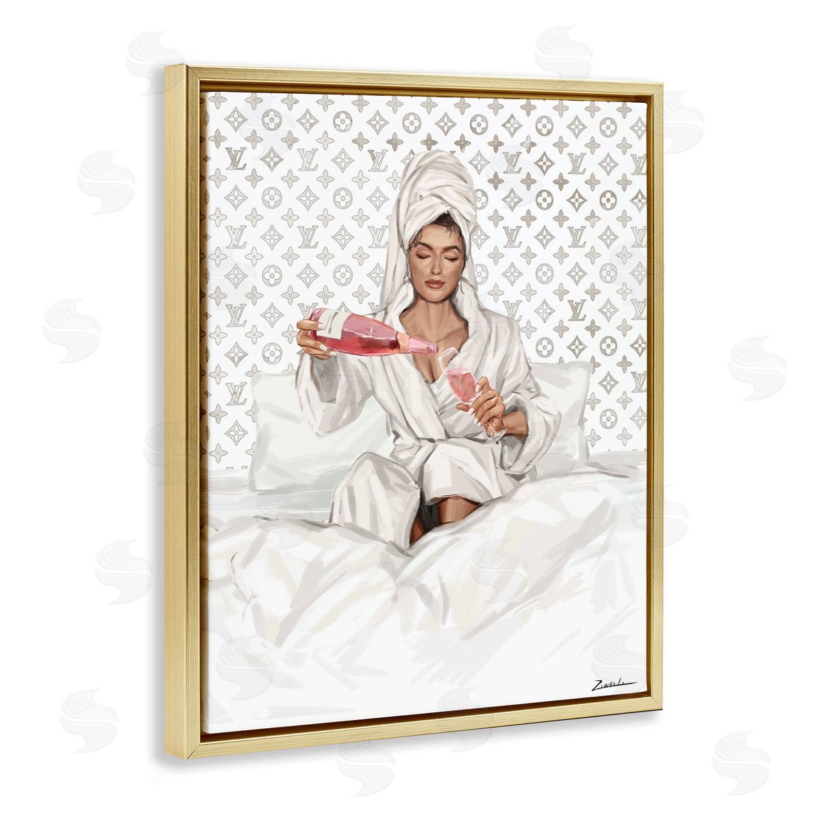 Ziwei Li Self Care Champagne in Bed Canvas Wall Art Print