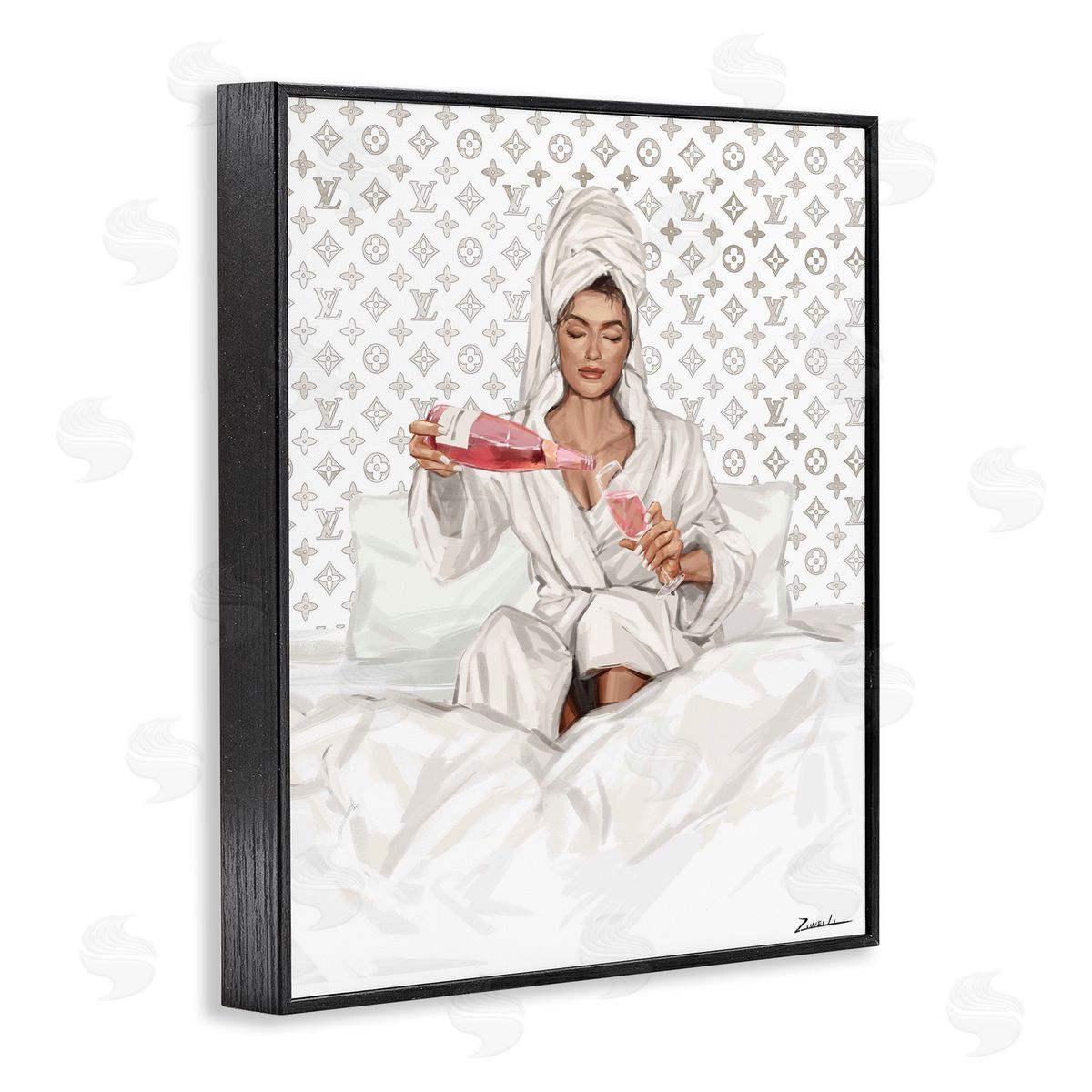 Ziwei Li Self Care Champagne in Bed Canvas Wall Art Print