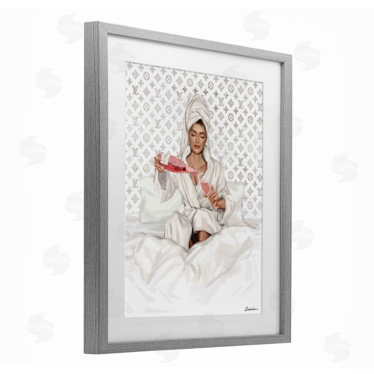Ziwei Li Self Care Champagne in Bed Canvas Wall Art Print