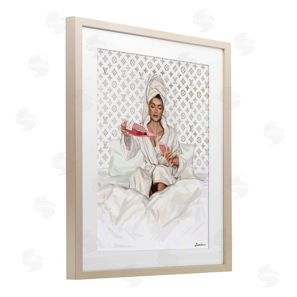 Ziwei Li Self Care Champagne in Bed Canvas Wall Art Print