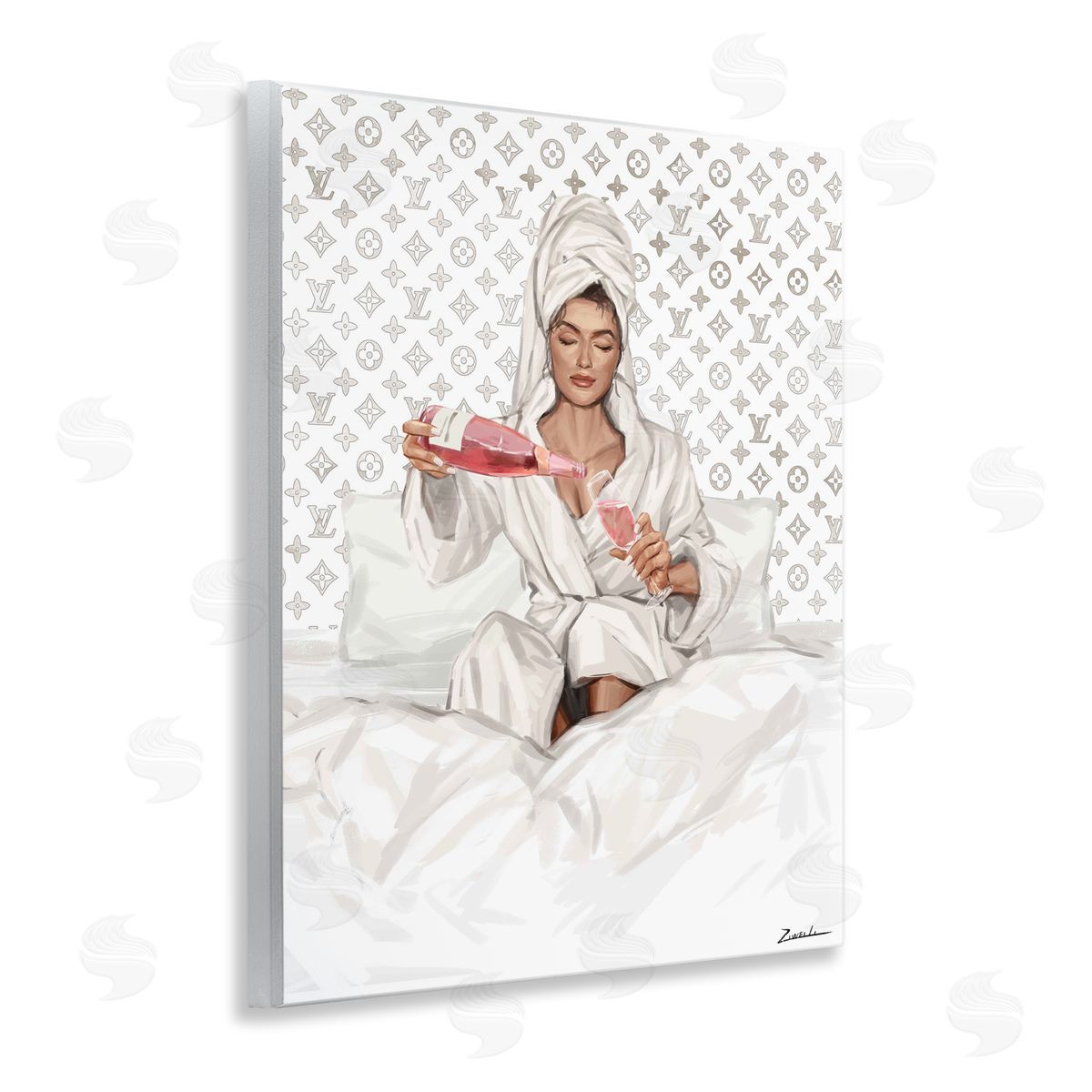 Ziwei Li Self Care Champagne in Bed Canvas Wall Art Print