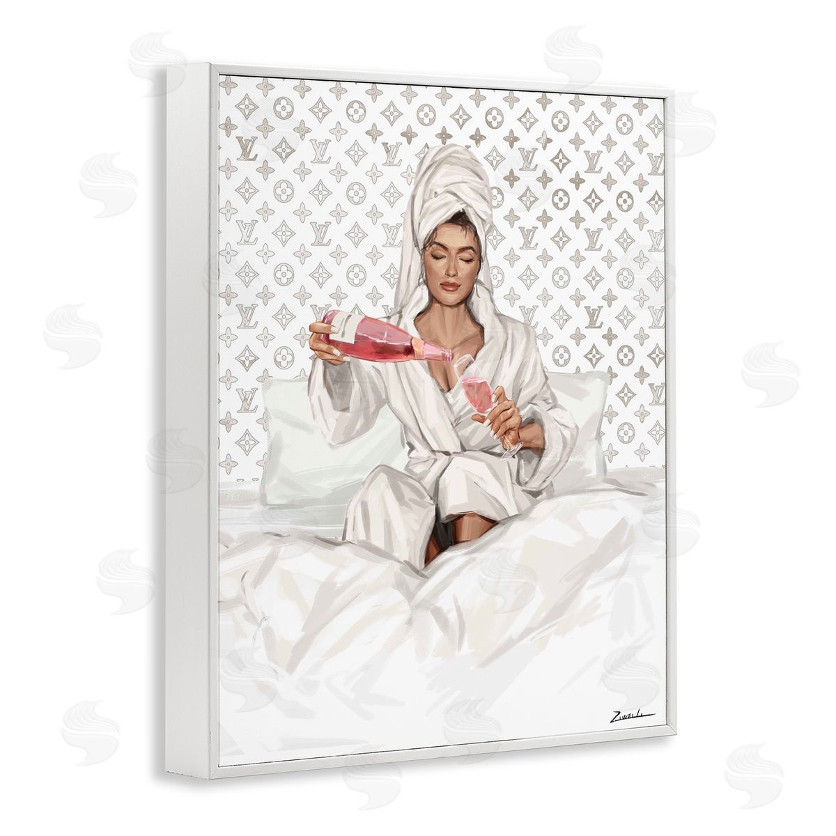 Ziwei Li Self Care Champagne in Bed Canvas Wall Art Print