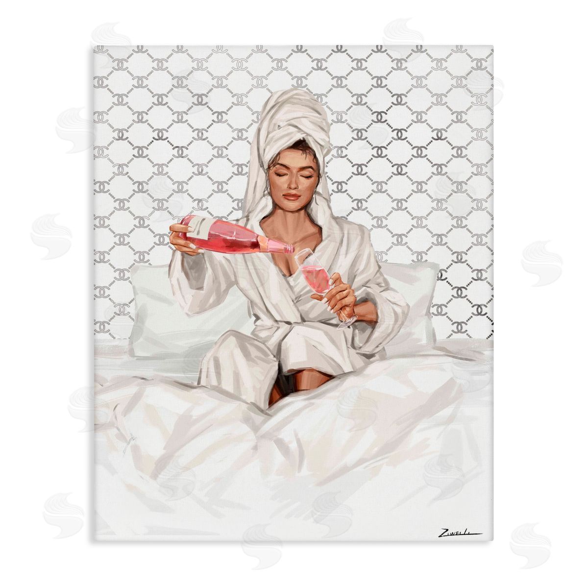 Ziwei Li Comfy Pouring Champagne Canvas Wall Art Print