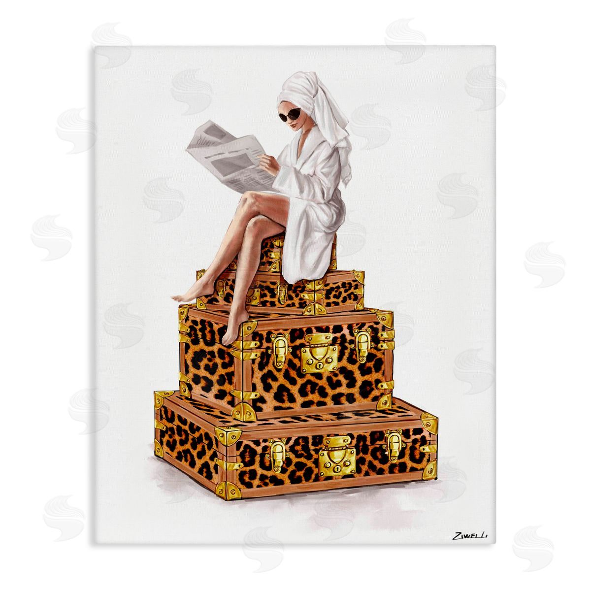 Ziwei Li Reading Atop Suitcases Canvas Wall Art Print