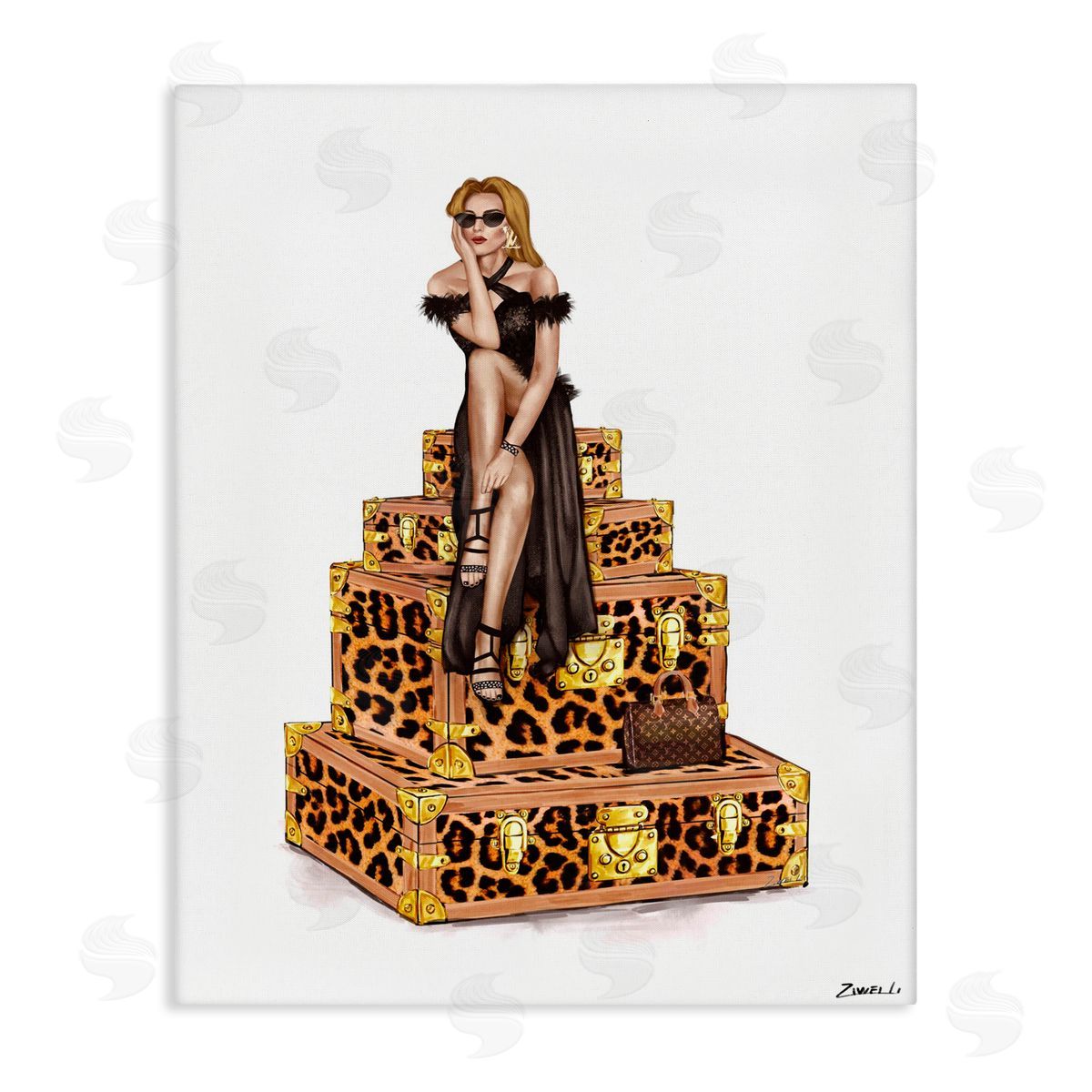 Ziwei Li Fancy Gown & Suitcases Canvas Wall Art Print