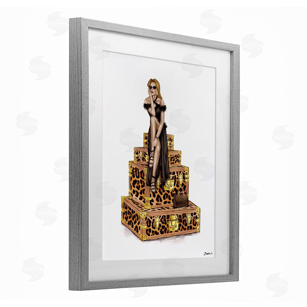 Ziwei Li Fancy Gown & Suitcases Canvas Wall Art Print
