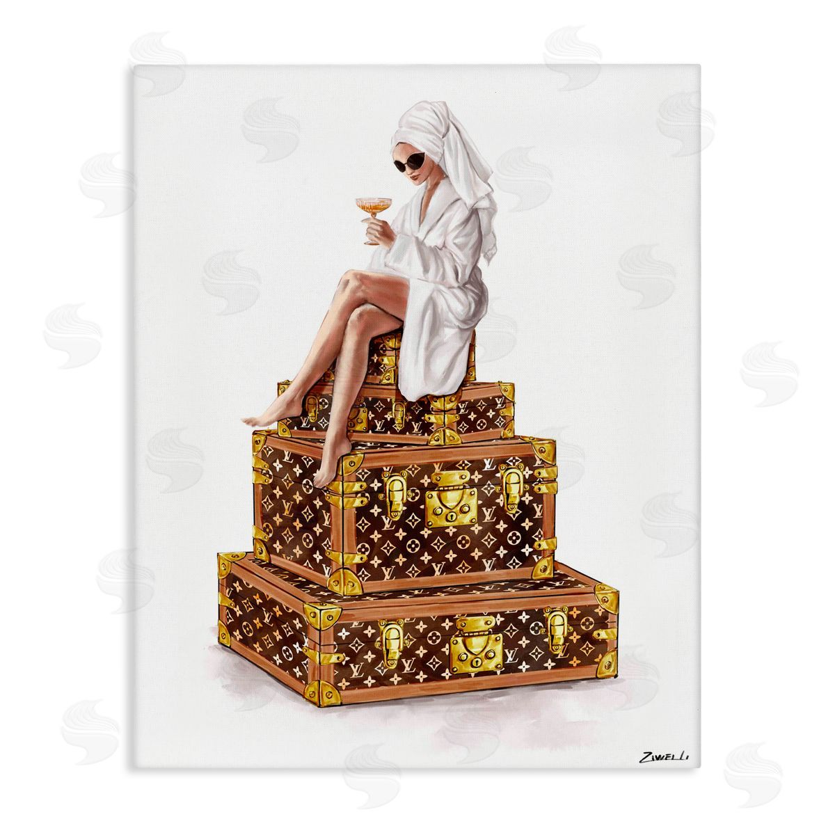 Ziwei Li Sipping Champagne in Luxury Canvas Wall Art Print