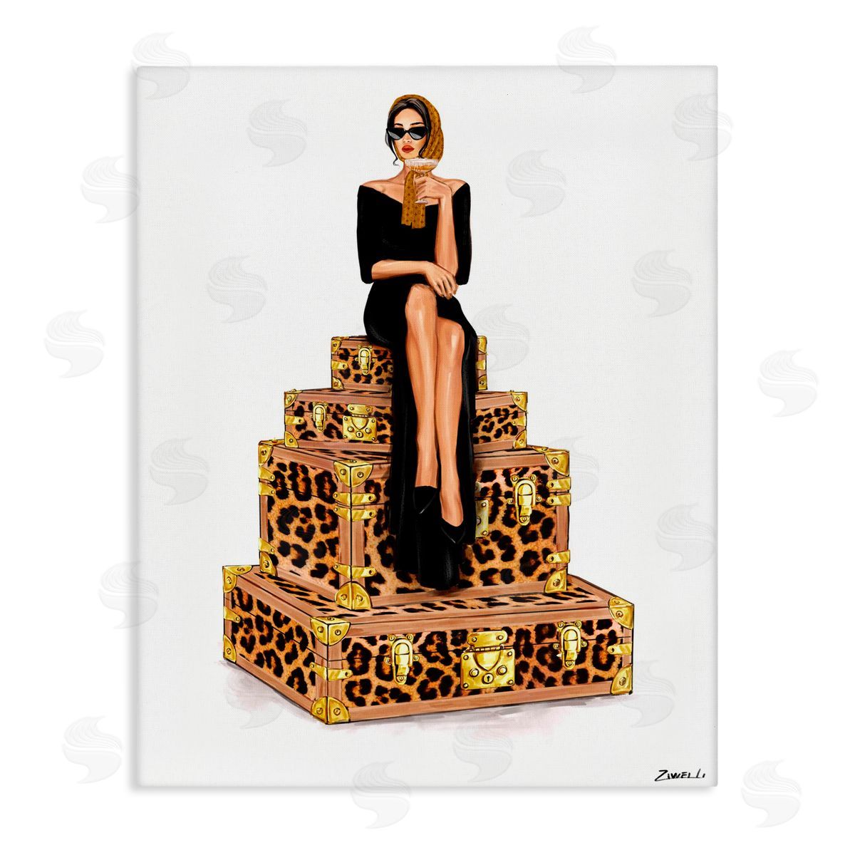Ziwei Li Stylish Gal and Suitcases Canvas Wall Art Print