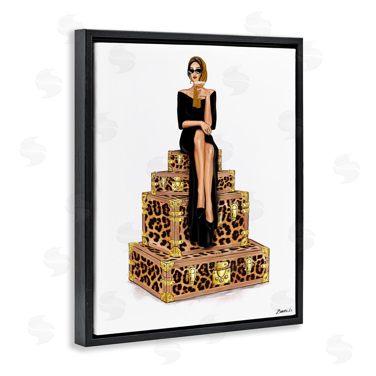 Ziwei Li Stylish Gal and Suitcases Canvas Wall Art Print