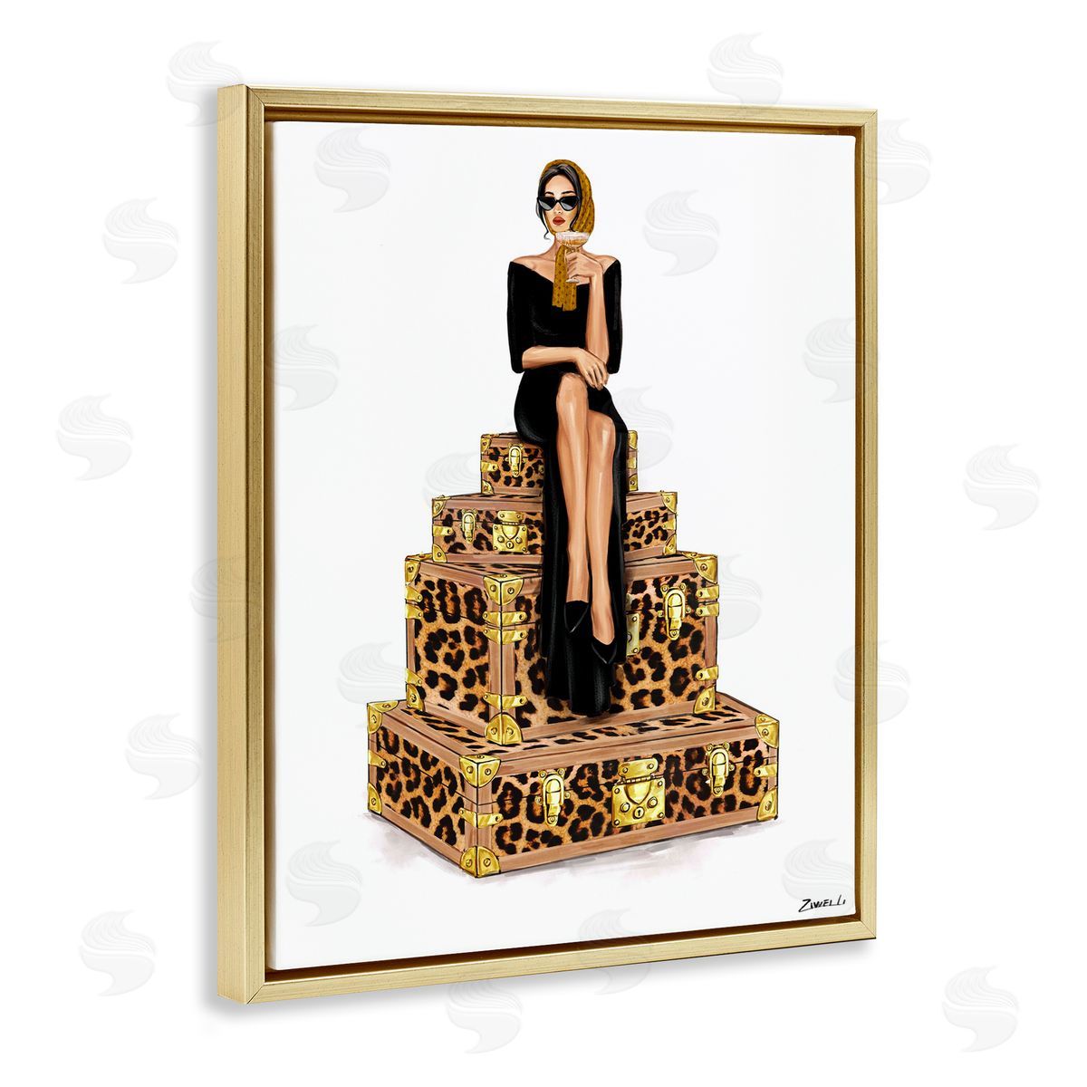 Ziwei Li Stylish Gal and Suitcases Canvas Wall Art Print