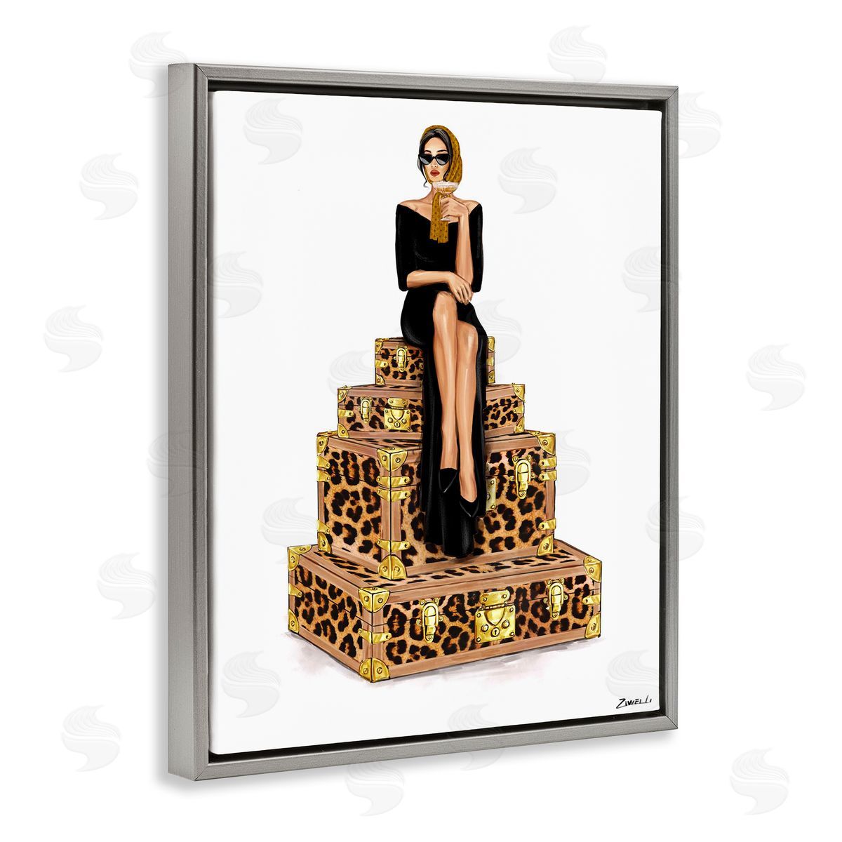 Ziwei Li Stylish Gal and Suitcases Canvas Wall Art Print