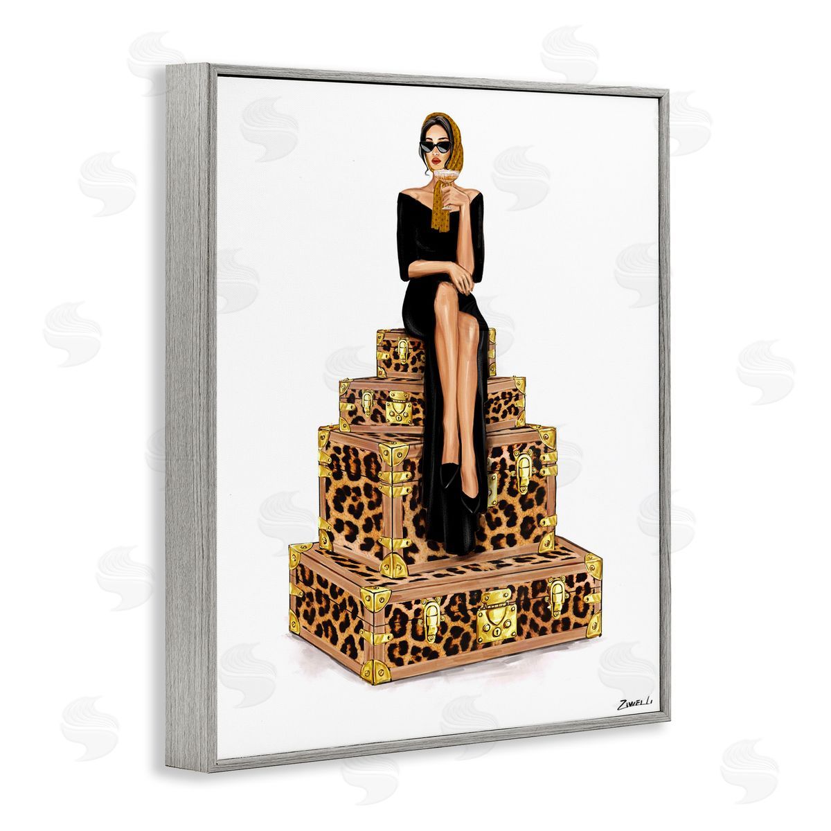 Ziwei Li Stylish Gal and Suitcases Canvas Wall Art Print