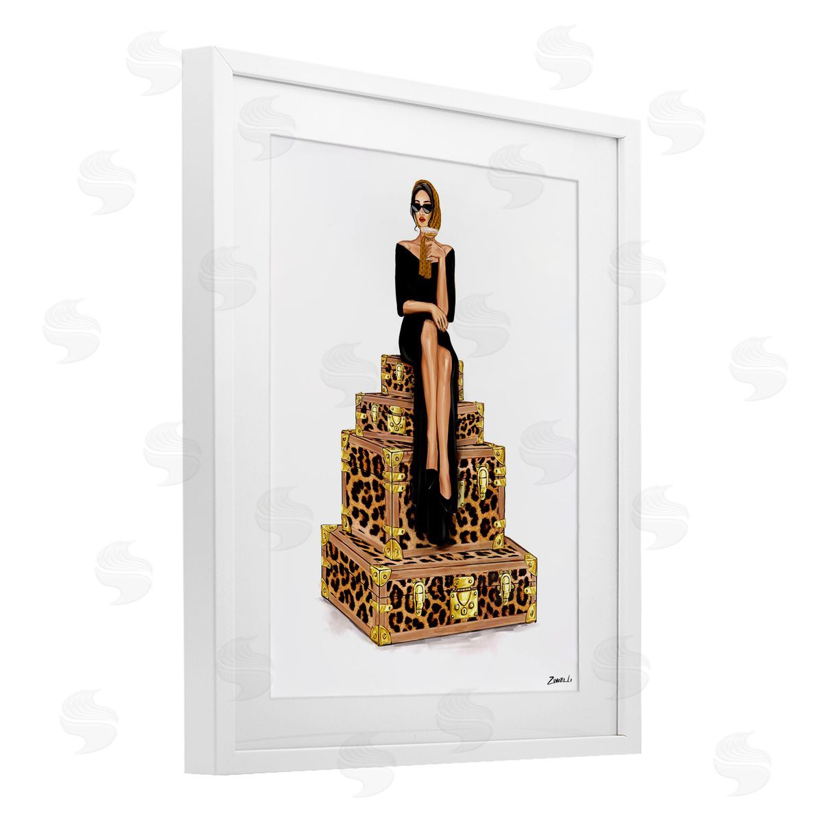 Ziwei Li Stylish Gal and Suitcases Canvas Wall Art Print