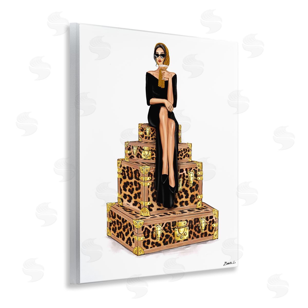 Ziwei Li Stylish Gal and Suitcases Canvas Wall Art Print