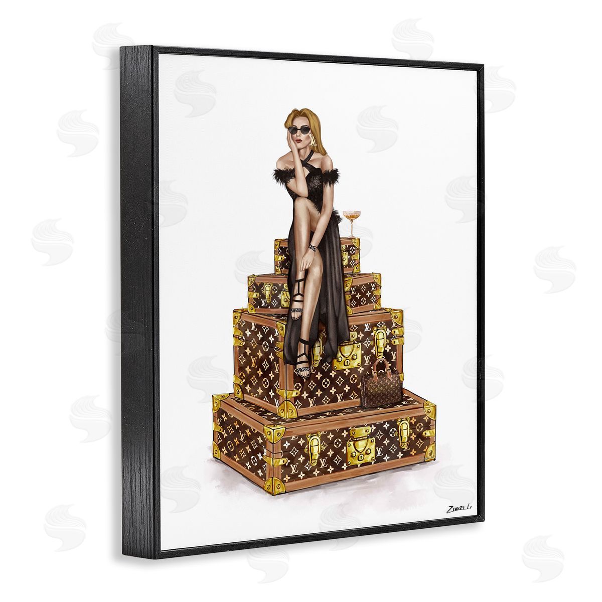 Ziwei Li Glam Girl Perched on Cases Canvas Wall Art Print