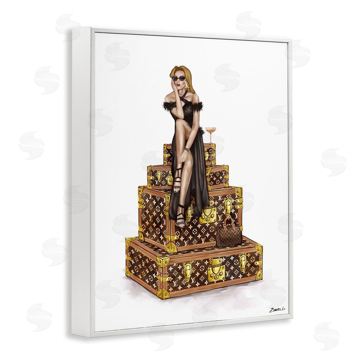 Ziwei Li Glam Girl Perched on Cases Canvas Wall Art Print
