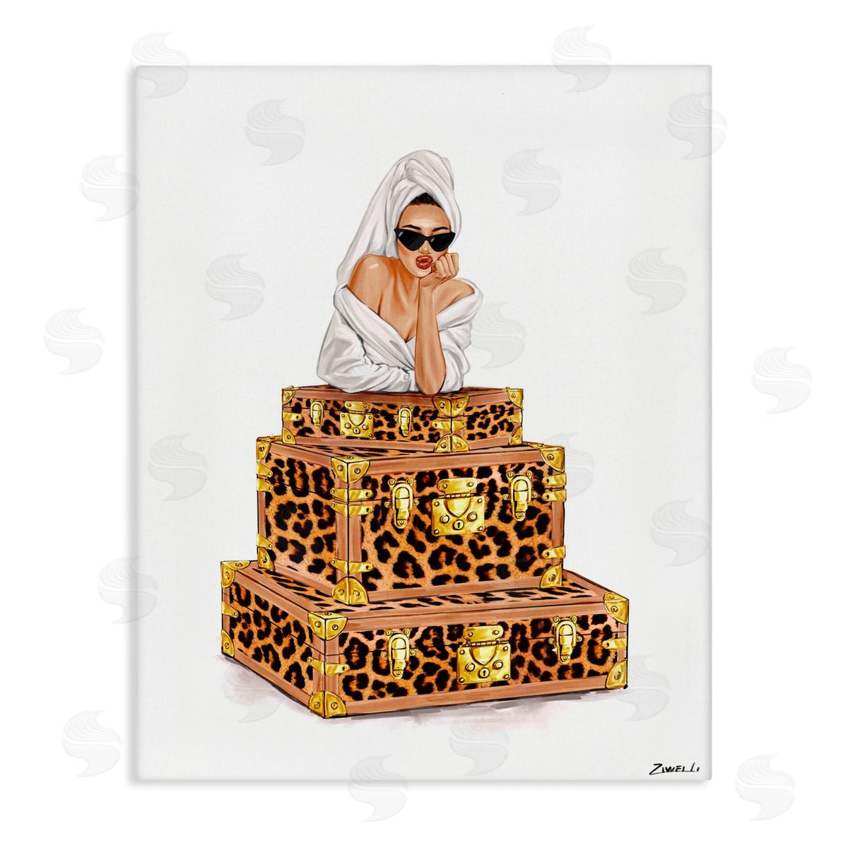 Ziwei Li Bathrobe Female & Suitcases Canvas Wall Art Print