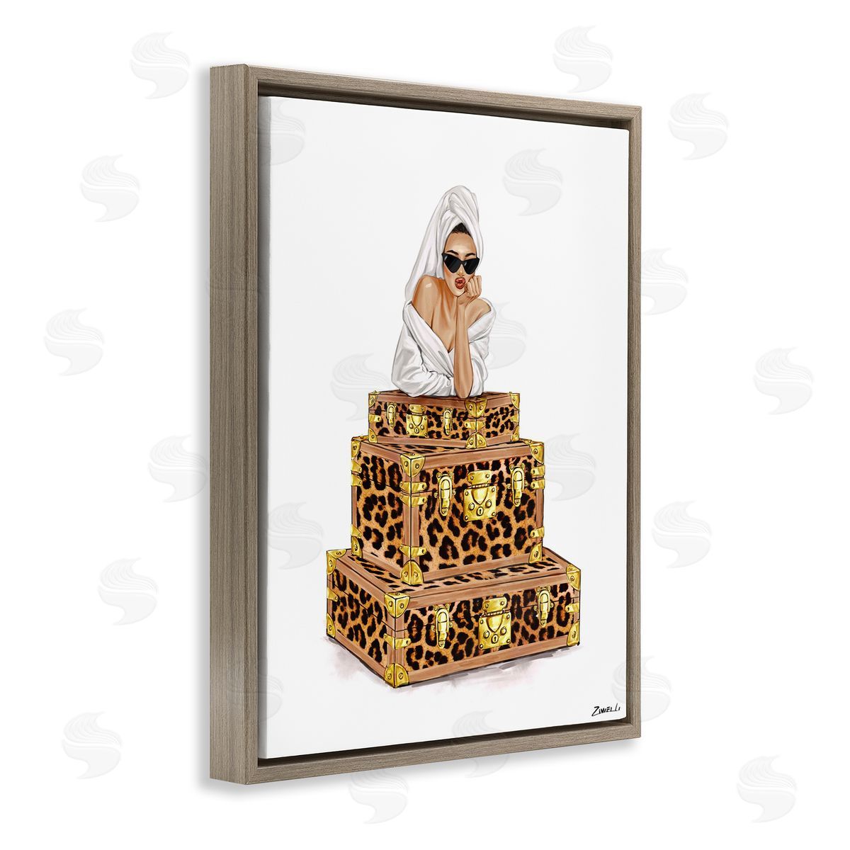 Ziwei Li Bathrobe Female & Suitcases Canvas Wall Art Print