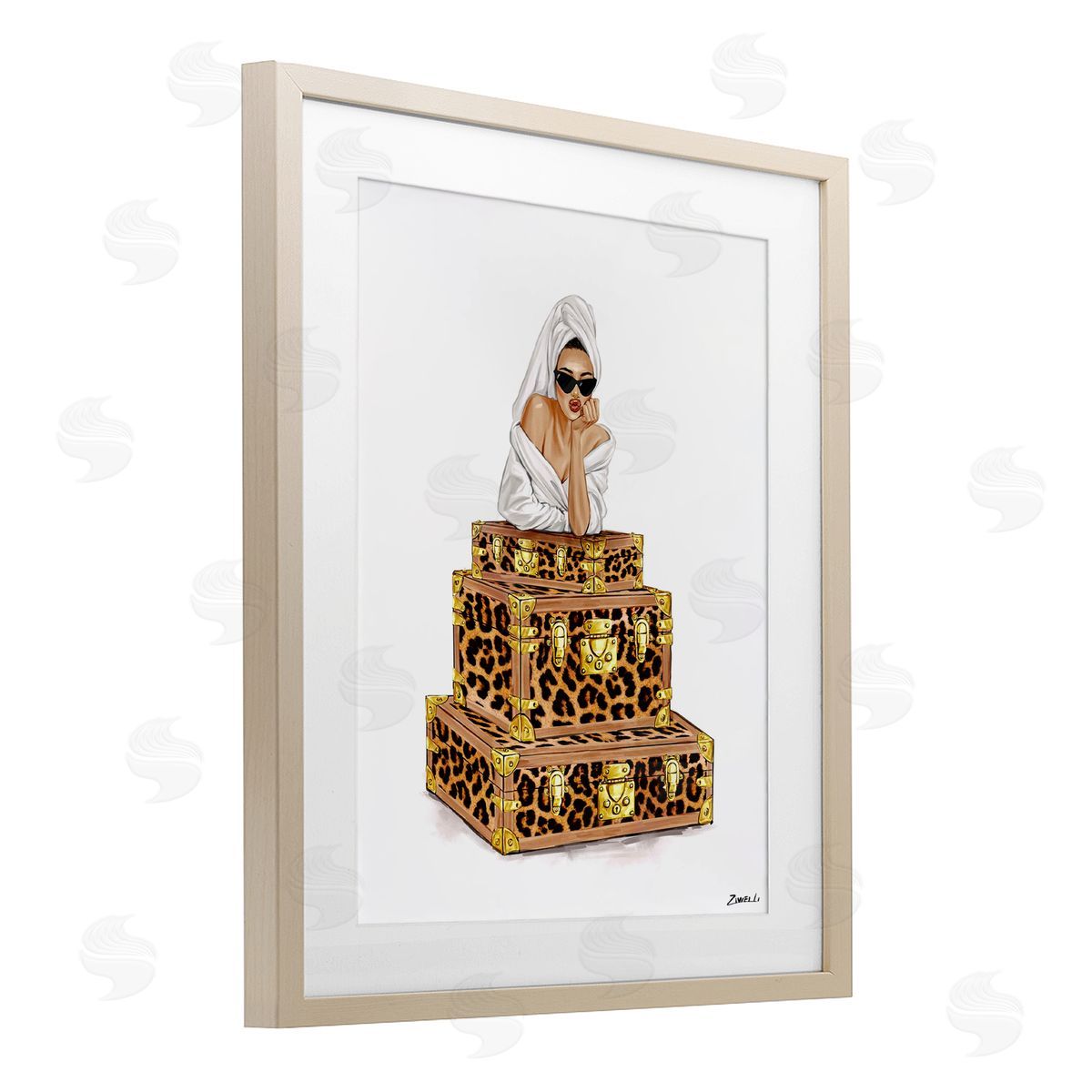 Ziwei Li Bathrobe Female & Suitcases Canvas Wall Art Print