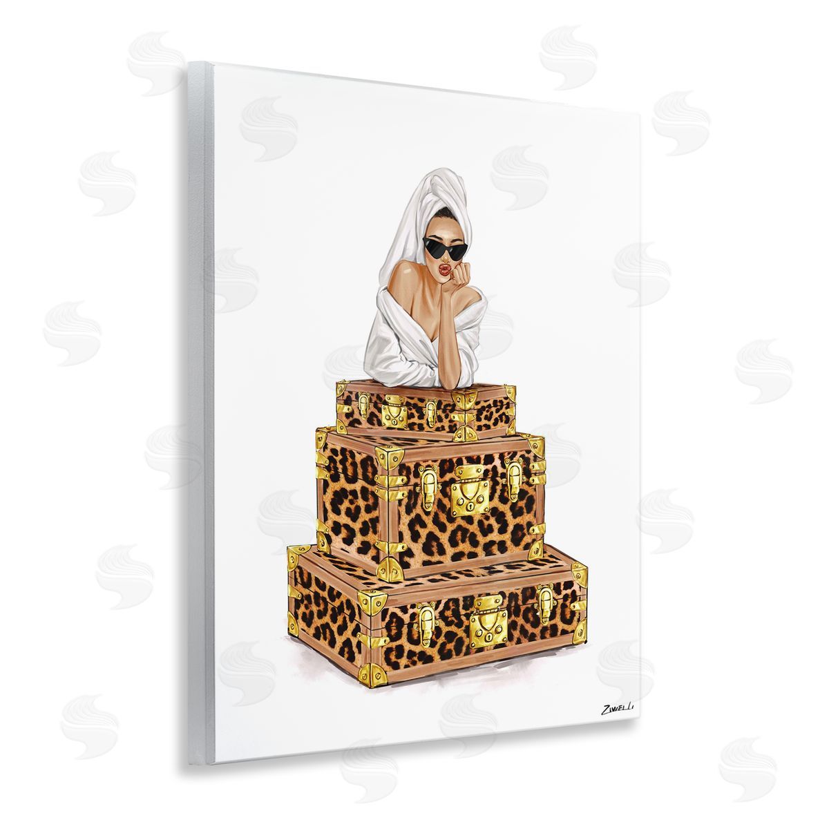 Ziwei Li Bathrobe Female & Suitcases Canvas Wall Art Print