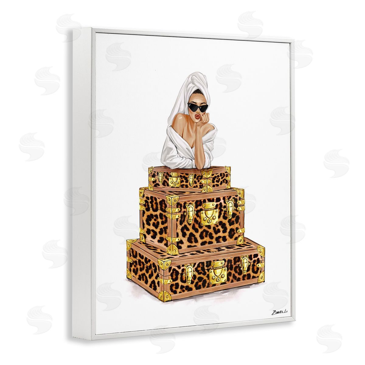 Ziwei Li Bathrobe Female & Suitcases Canvas Wall Art Print