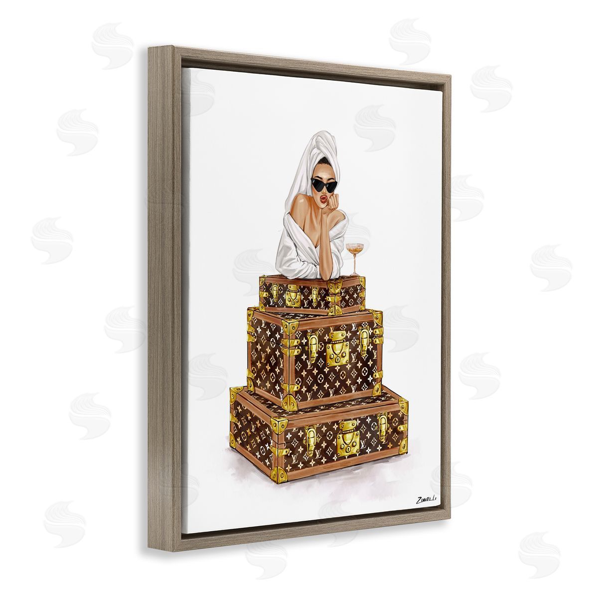 Ziwei Li Luxury Bathrobe Girl & Champagne Canvas Wall Art Print