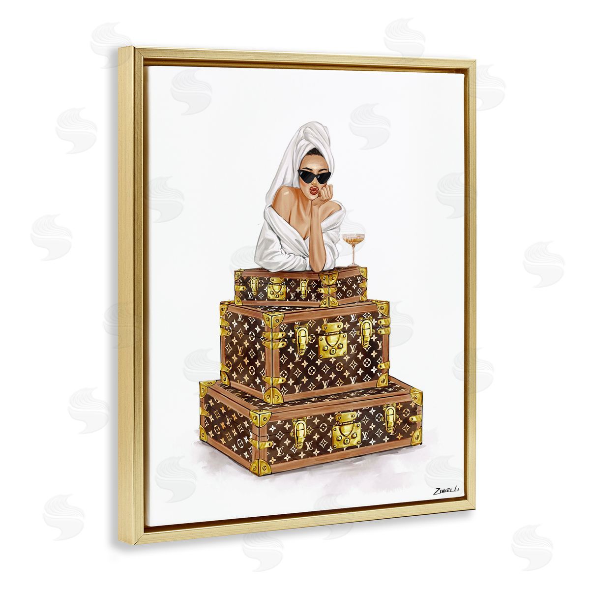 Ziwei Li Luxury Bathrobe Girl & Champagne Canvas Wall Art Print