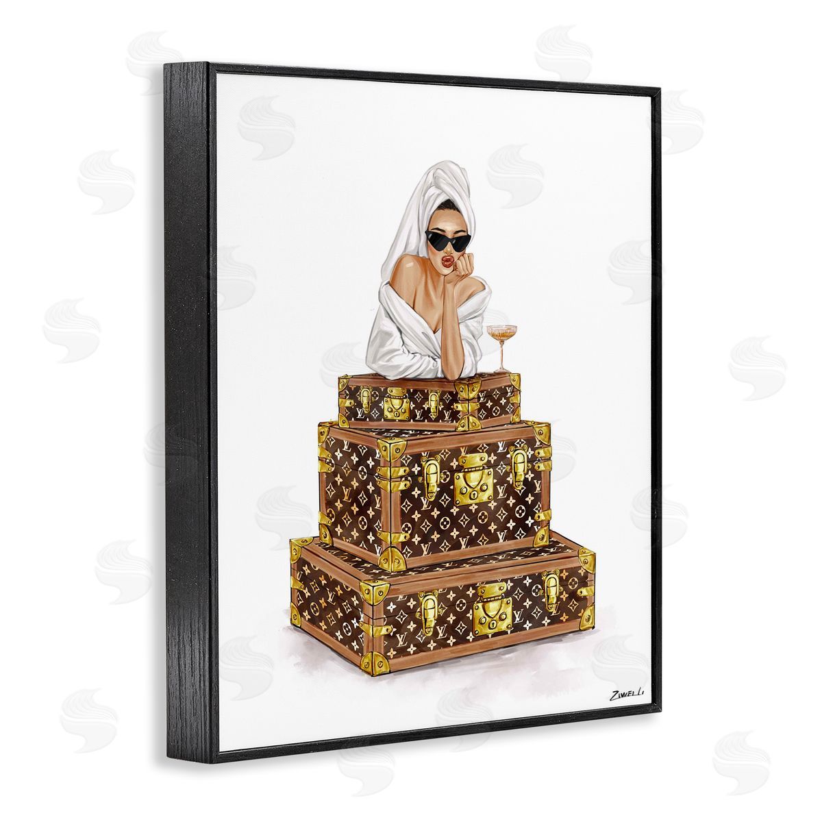 Ziwei Li Luxury Bathrobe Girl & Champagne Canvas Wall Art Print