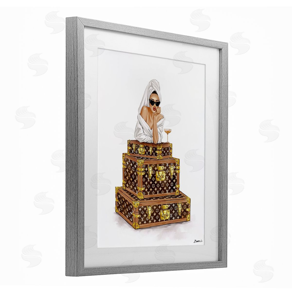 Ziwei Li Luxury Bathrobe Girl & Champagne Canvas Wall Art Print