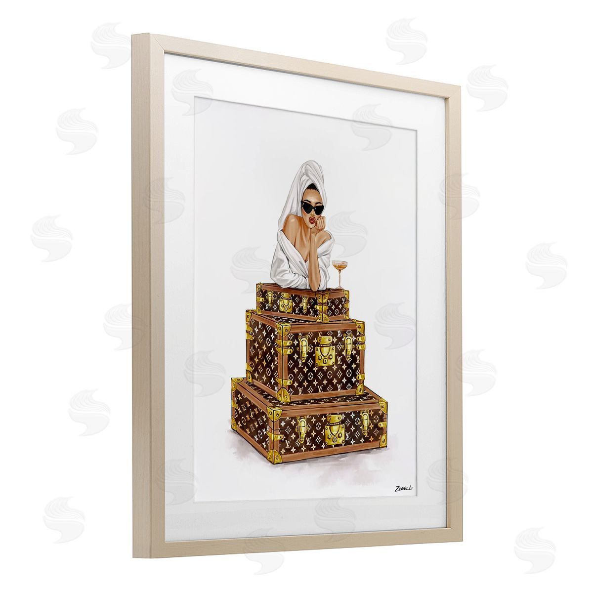 Ziwei Li Luxury Bathrobe Girl & Champagne Canvas Wall Art Print