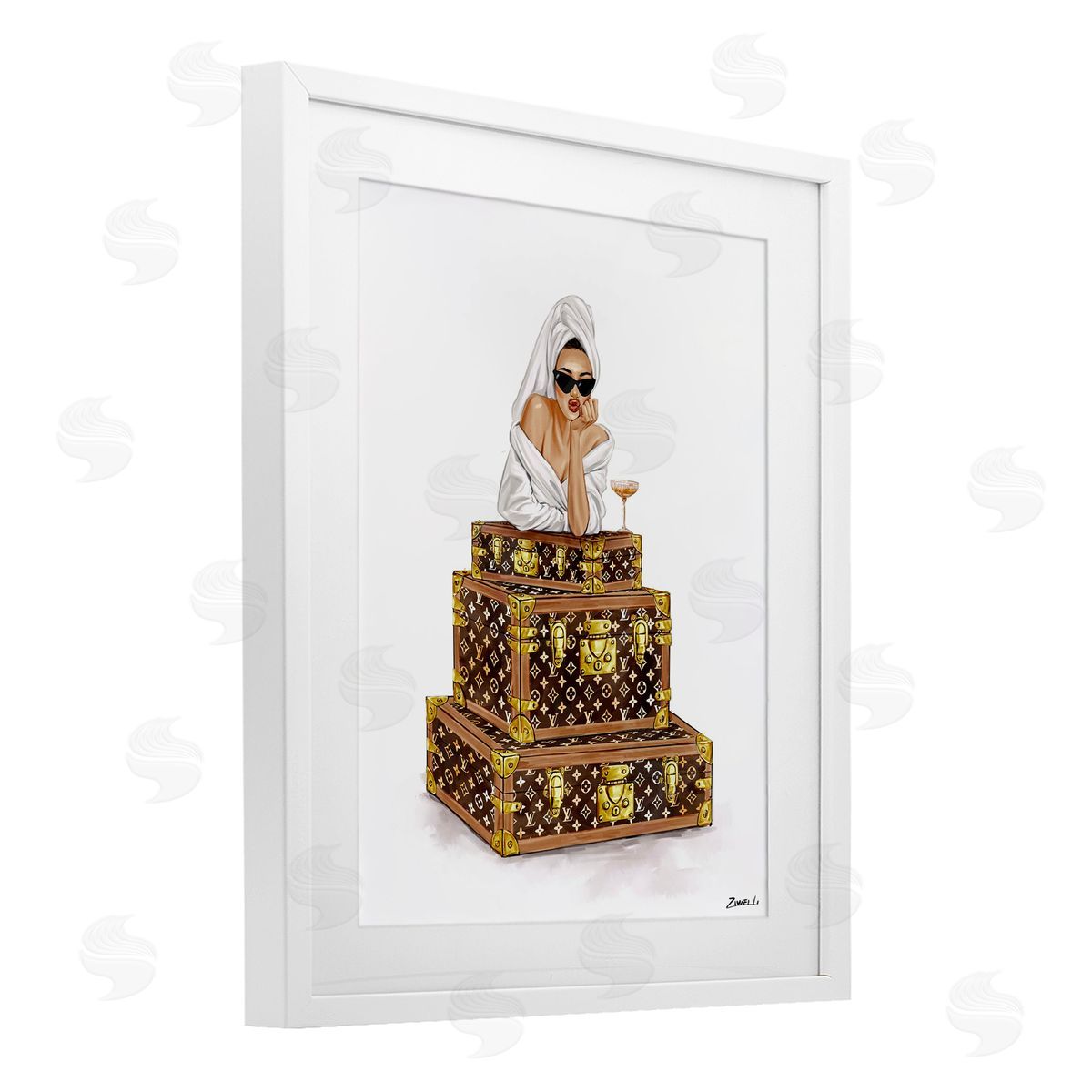 Ziwei Li Luxury Bathrobe Girl & Champagne Canvas Wall Art Print