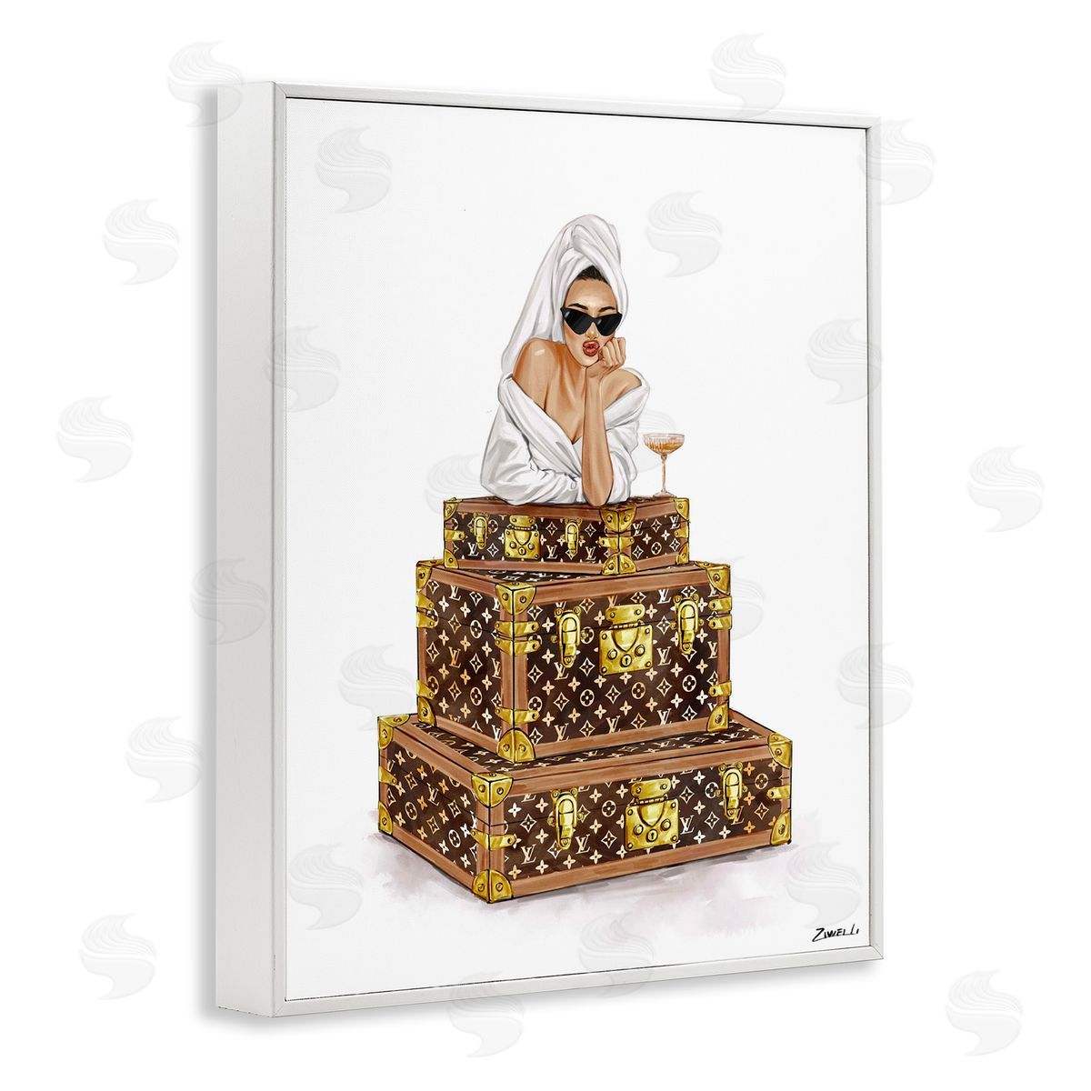 Ziwei Li Luxury Bathrobe Girl & Champagne Canvas Wall Art Print