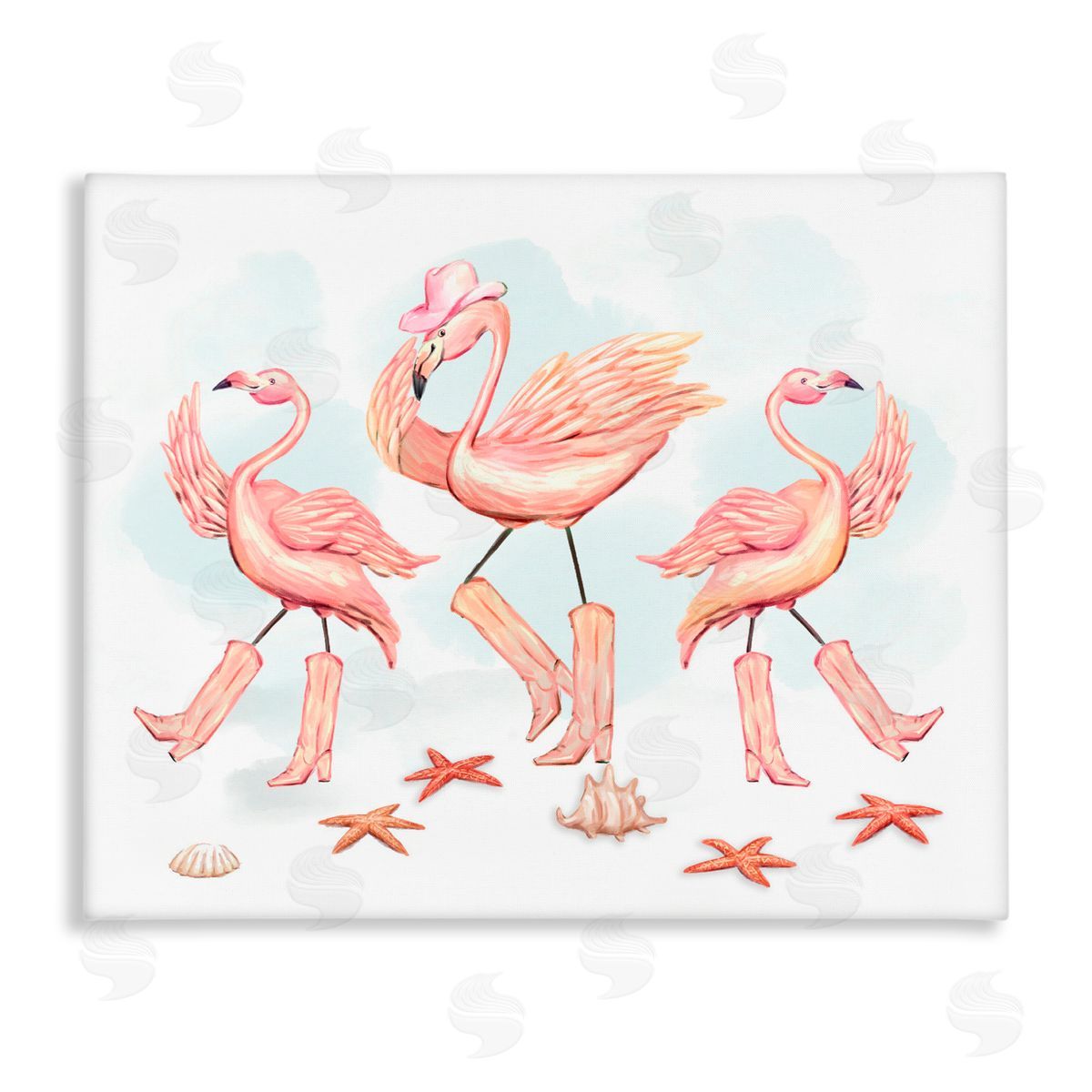 Ziwei Li Dancing Cowboy Flamingoes Canvas Wall Art Print
