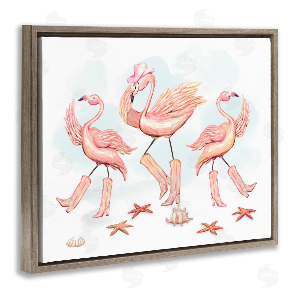 Ziwei Li Dancing Cowboy Flamingoes Canvas Wall Art Print