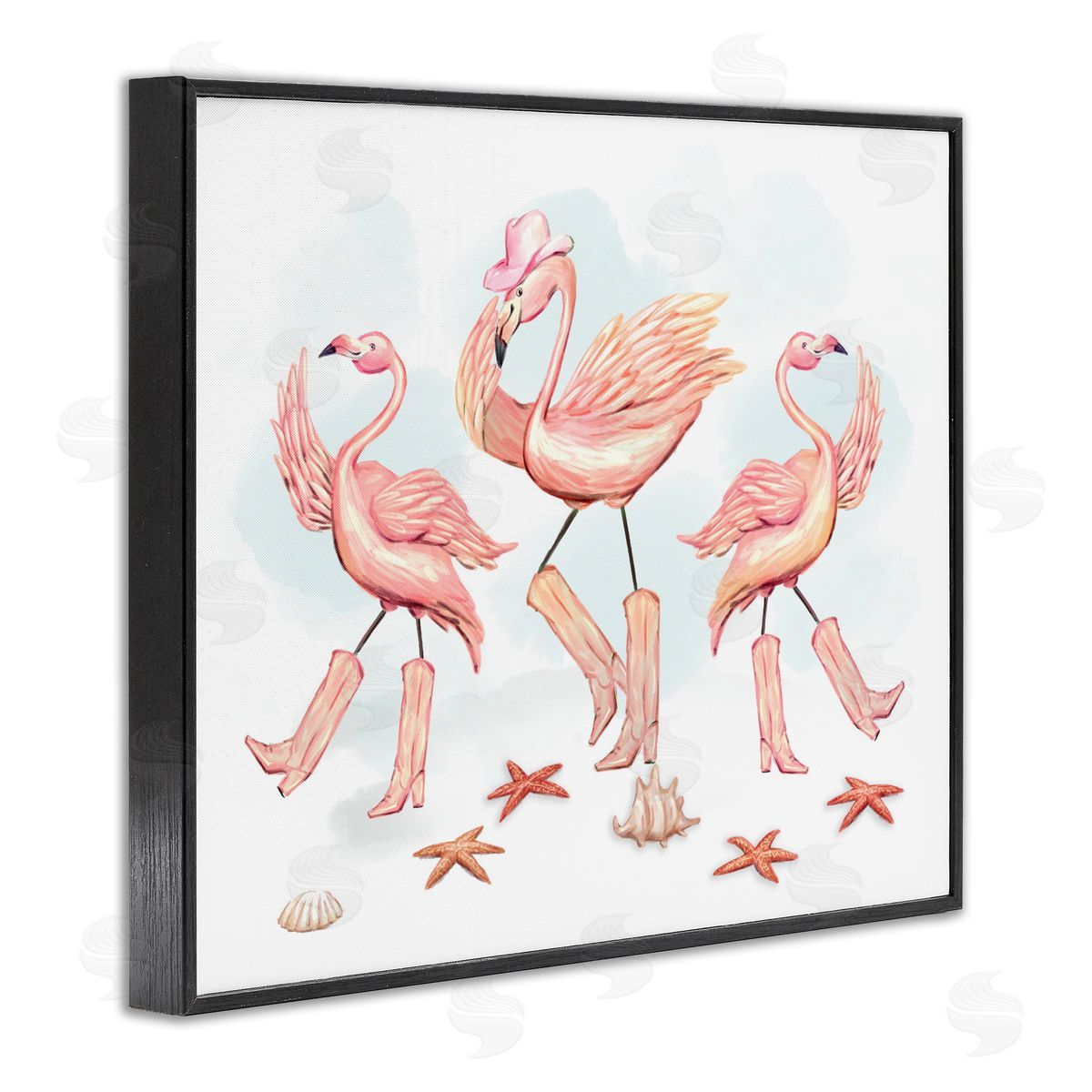 Ziwei Li Dancing Cowboy Flamingoes Canvas Wall Art Print