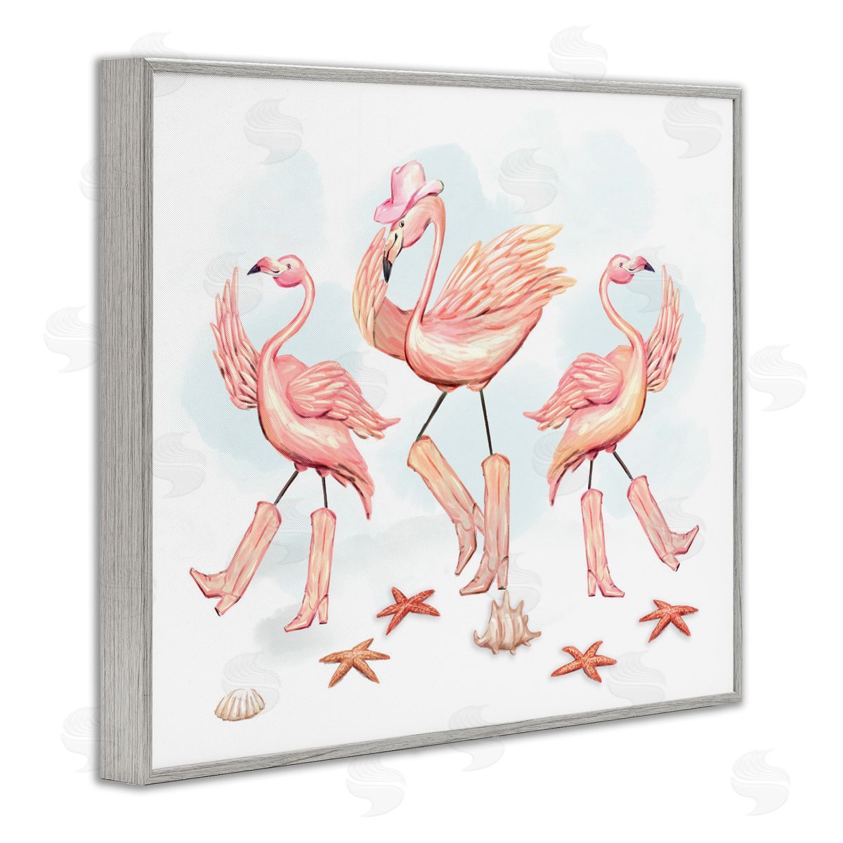 Ziwei Li Dancing Cowboy Flamingoes Canvas Wall Art Print