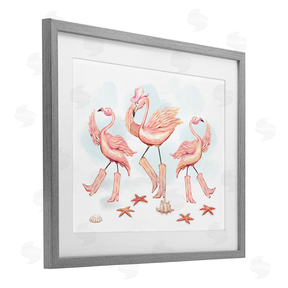 Ziwei Li Dancing Cowboy Flamingoes Canvas Wall Art Print