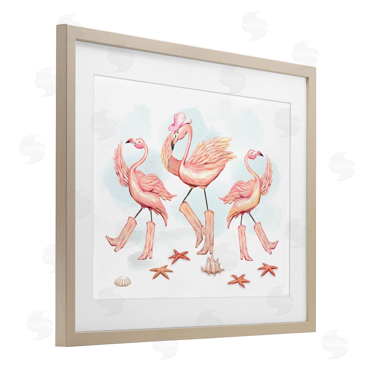 Ziwei Li Dancing Cowboy Flamingoes Canvas Wall Art Print