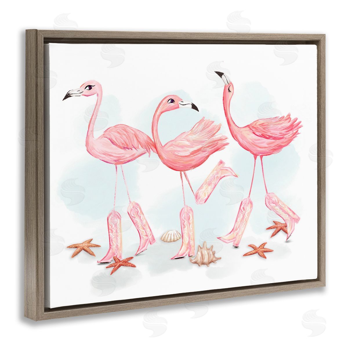 Ziwei Li Happy Pink Cowgirl Flamingoes Canvas Wall Art Print
