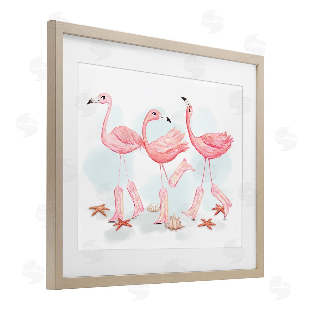 Ziwei Li Happy Pink Cowgirl Flamingoes Canvas Wall Art Print
