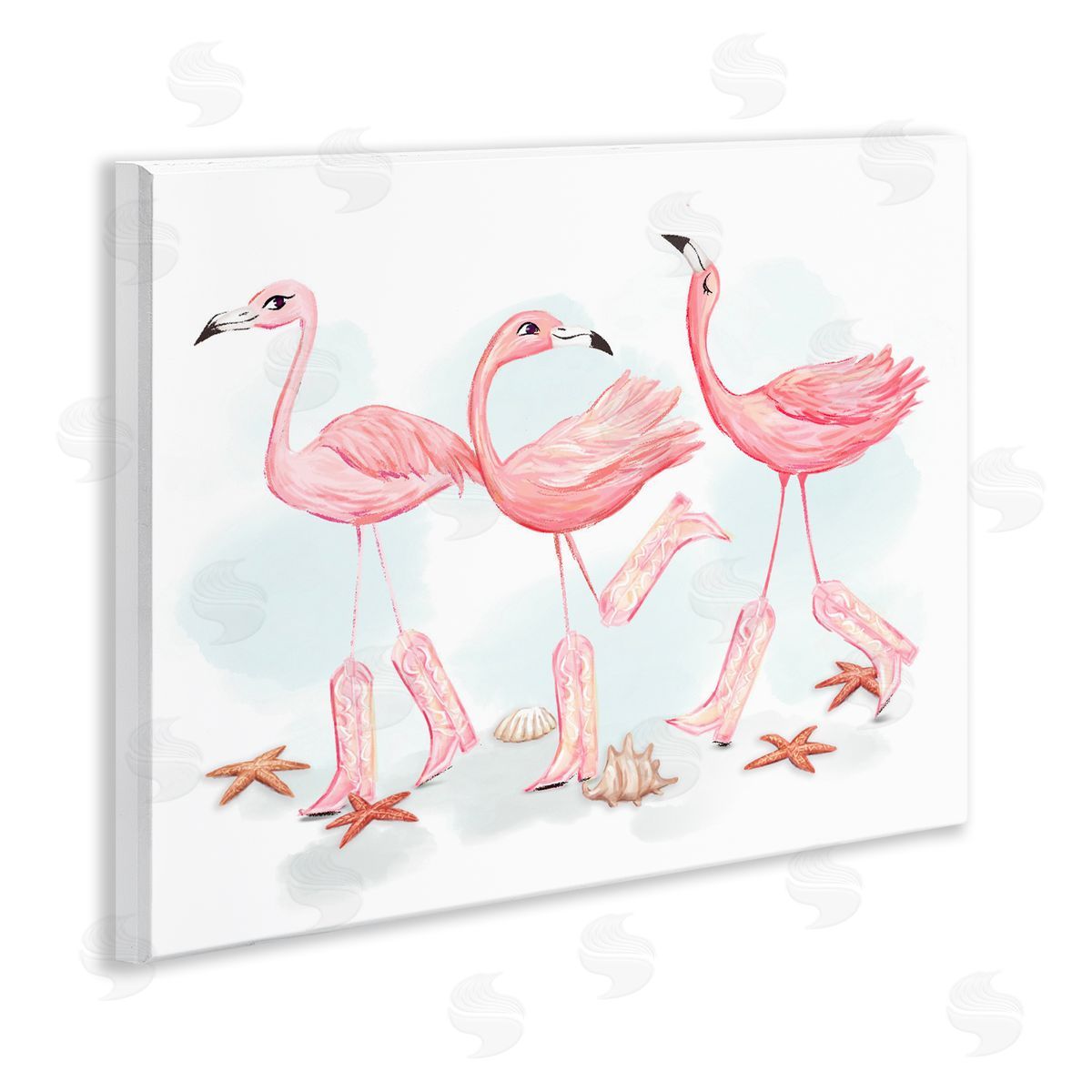 Ziwei Li Happy Pink Cowgirl Flamingoes Canvas Wall Art Print