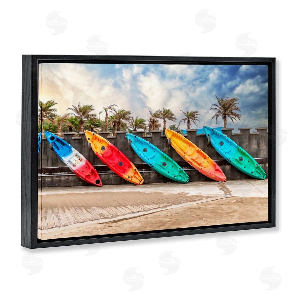 Richard Silver Colorful Kayaks And Palms Canvas Wall Art Print